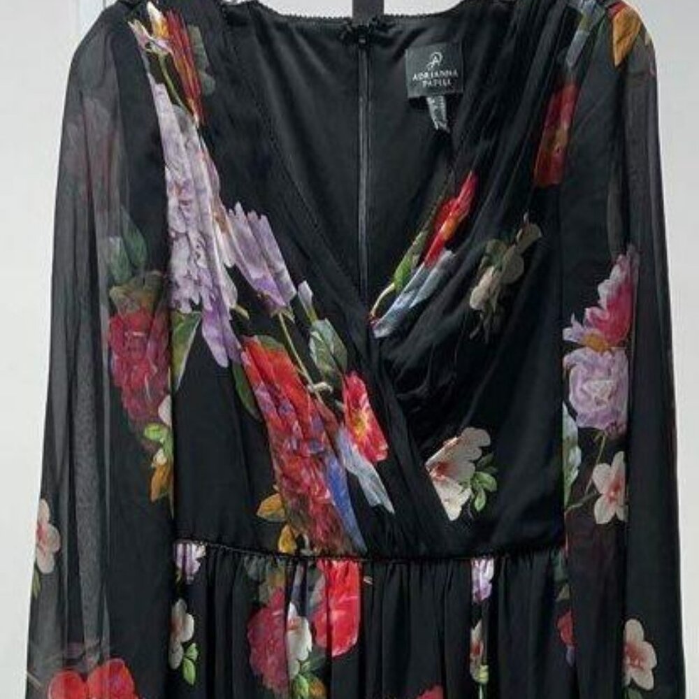 Black Multi Floral Chiffon Gown - Picture 3 of 7